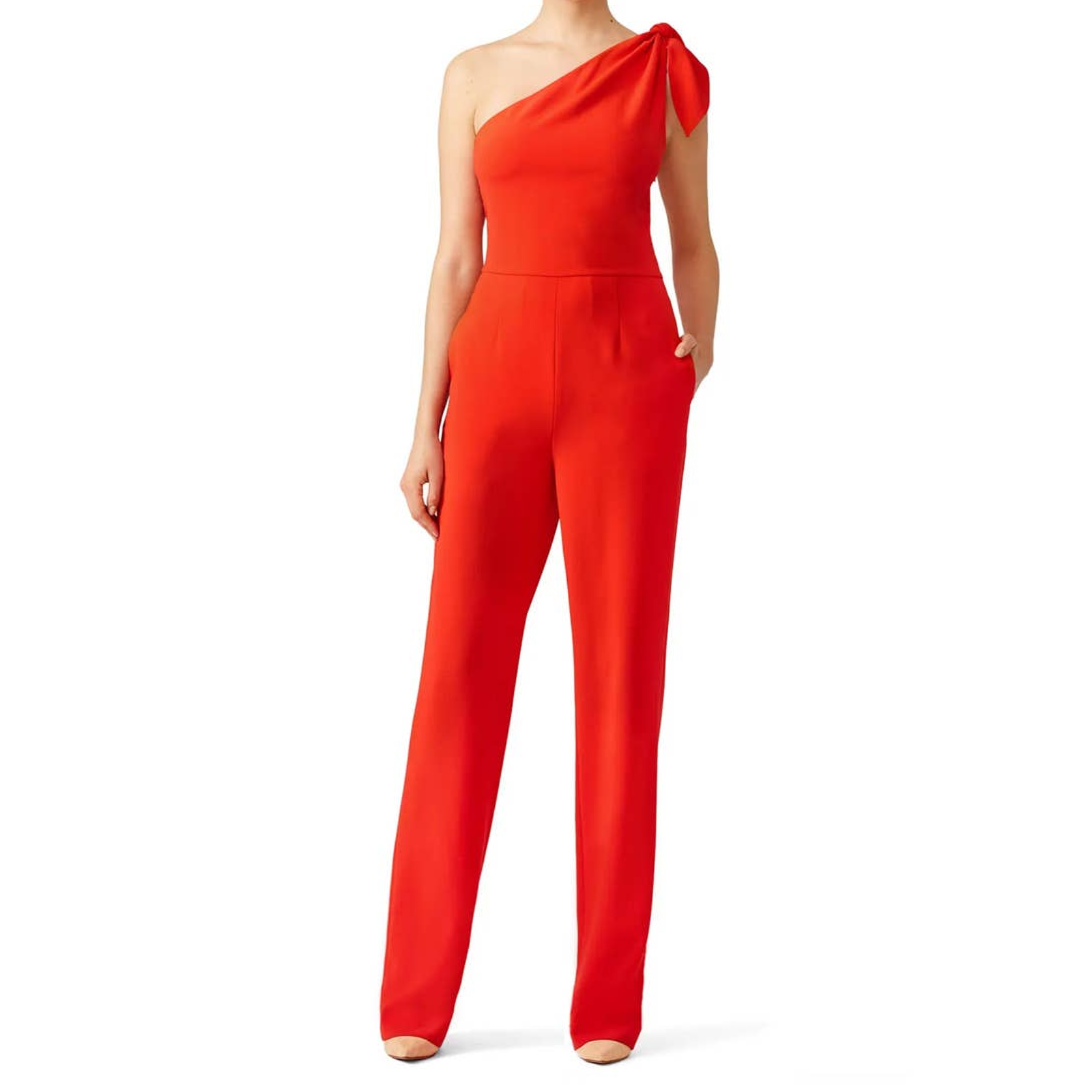 Dvf Diane Von Furstenberg Red Knot Jumpsuit 12 One Shoulder Straight Event Chic